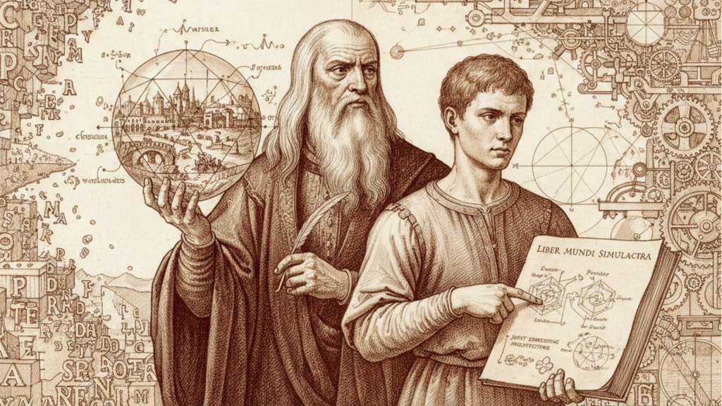 Conceptual artwork illustrating world models grounded in physical reality